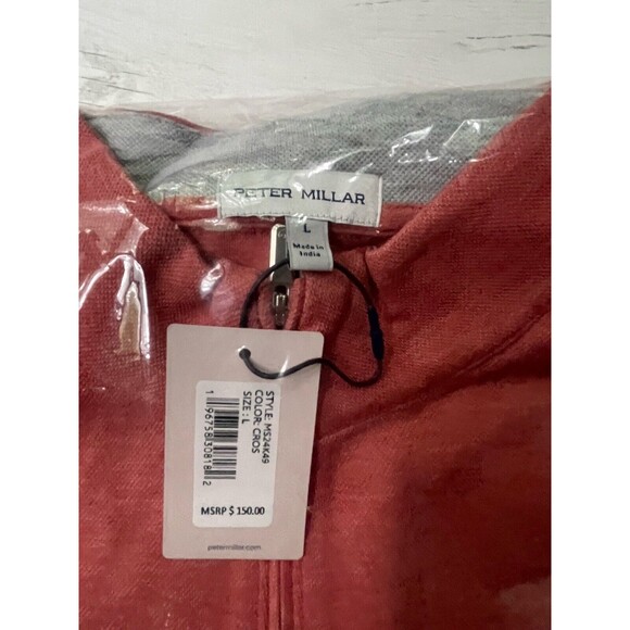 Peter Millar Crown Sport 1/4 Zip Sweatshirt, MS24K49, Clay Rose, Size L $150 - Picture 3 of 6